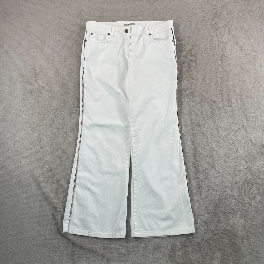 Burberry London Boot Wide Leg Pants Woman 6 White Nova Check Seams Made in Italy